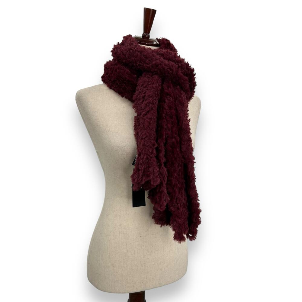 NEW INC International Concepts Red Fluffy Faux Fur Scarf Maroon Burgundy  Macy - Picture 11 of 16